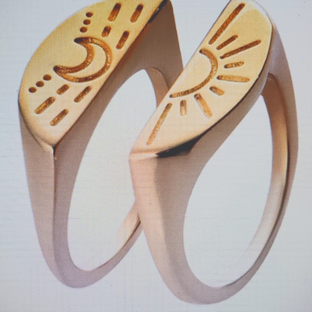 YG on Sterl Silver Set of Moon and Sun Talisman Signet rings - Picture 5 of 7